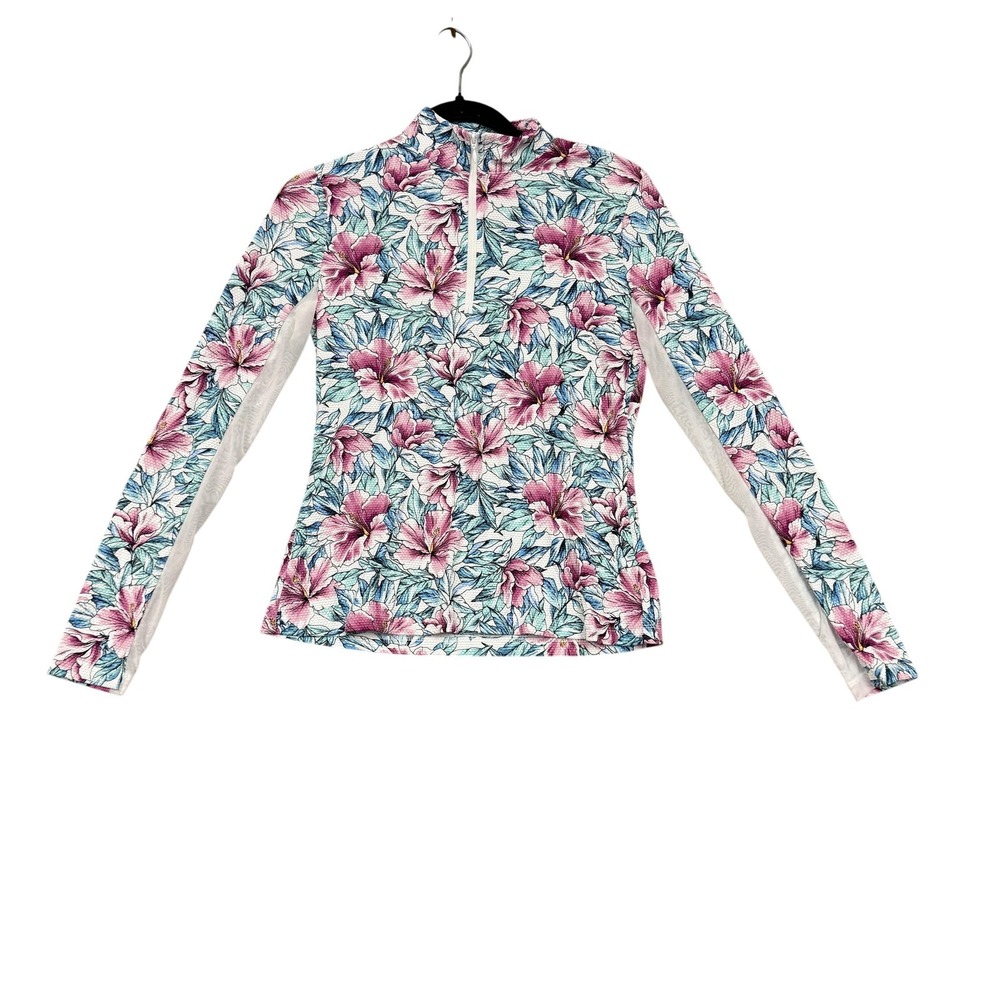 Tommy Bahama Shirt Womens XS Multicolor Floral 1/4 Zip Mock Neck Golf‎ Pullover